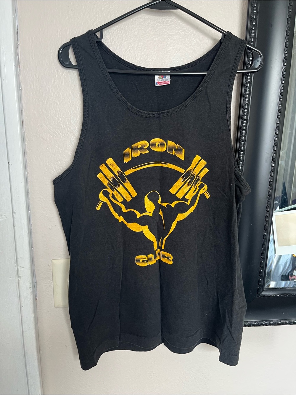 Fruit of the Loom Men’s Black Tank with Yellow Weightlifting Graphic